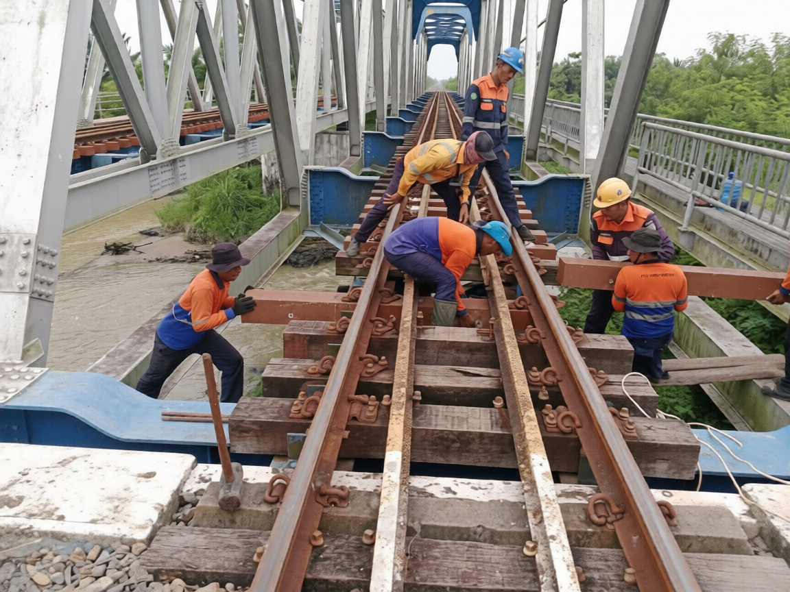 KAI Divre I Sumatera Utara Pasang 3.131 Bantalan Sintetis di Jembatan Kereta Api, Gantikan Kayu hingga 2026