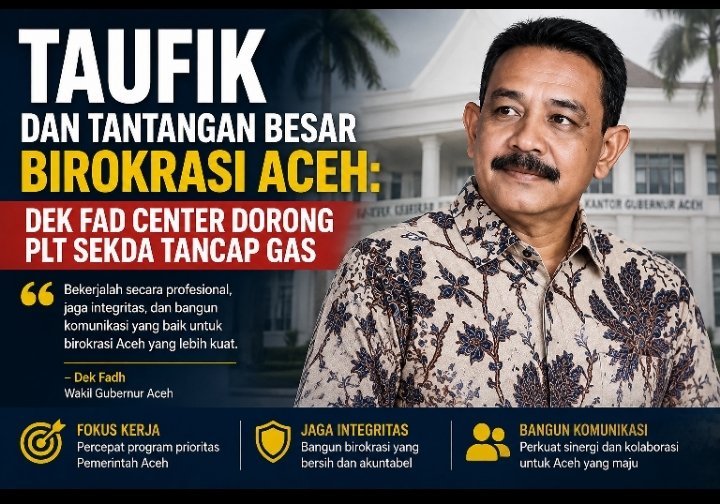 Plt Sekda Aceh Taufik Didorong Tancap Gas Benahi Birokrasi, Dek Fad Center Sorot Kualitas Eksekusi Bukan Rutinitas