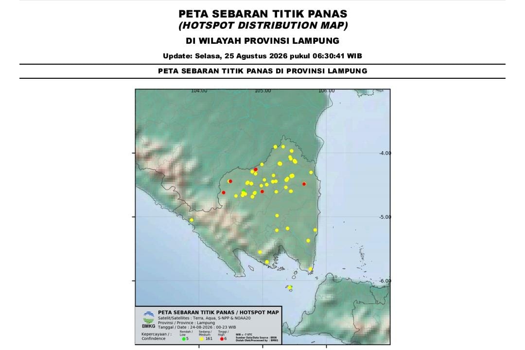 BMKG Lampung Deteksi 172 Titik Panas di 11 Daerah, Mesuji dan Tulang Bawang Paling Banyak