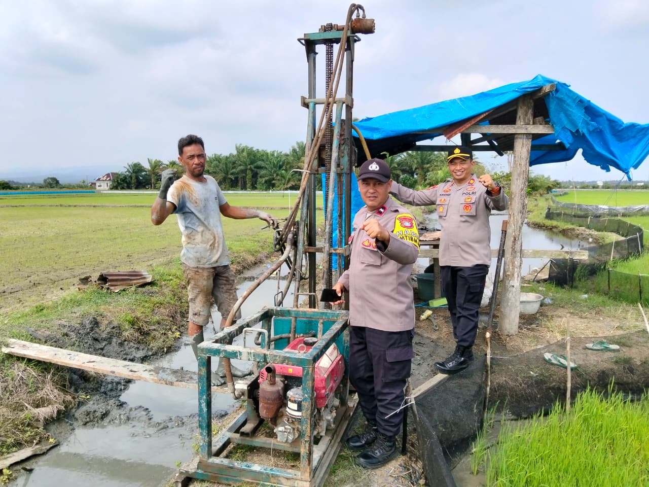Kekeringan Ancam Sawah 2 Hektare di Morowali, Polsek Bumi Raya Bor Sumur Demi Selamatkan Padi