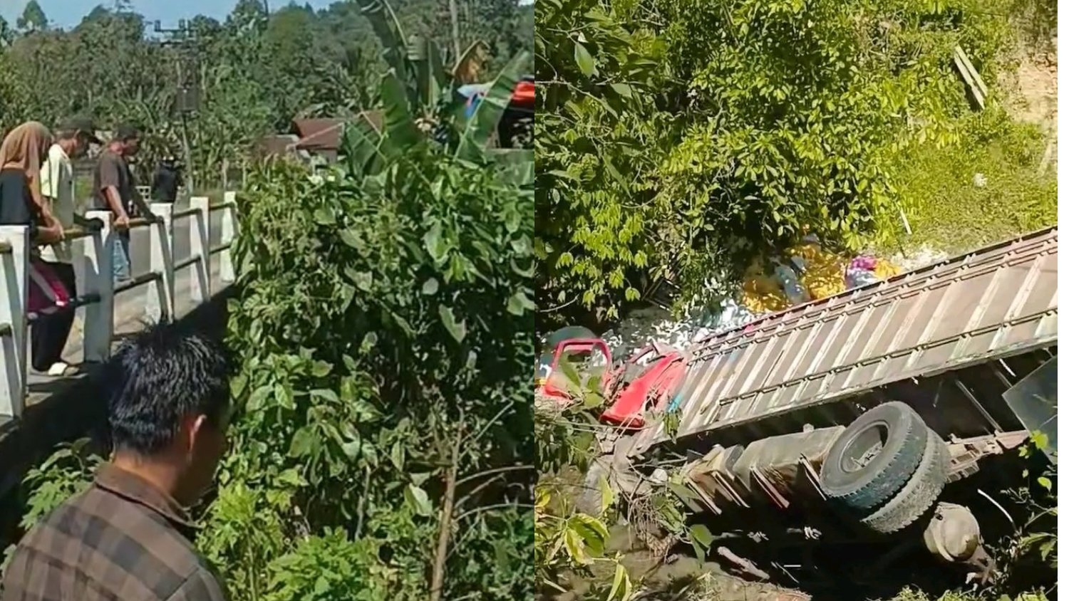 Truk Muatan Beras Terperosok ke Kali di Jembatan Aoma Konawe Selatan, Sopir dan Kernet Selamat dari Luka Ringan