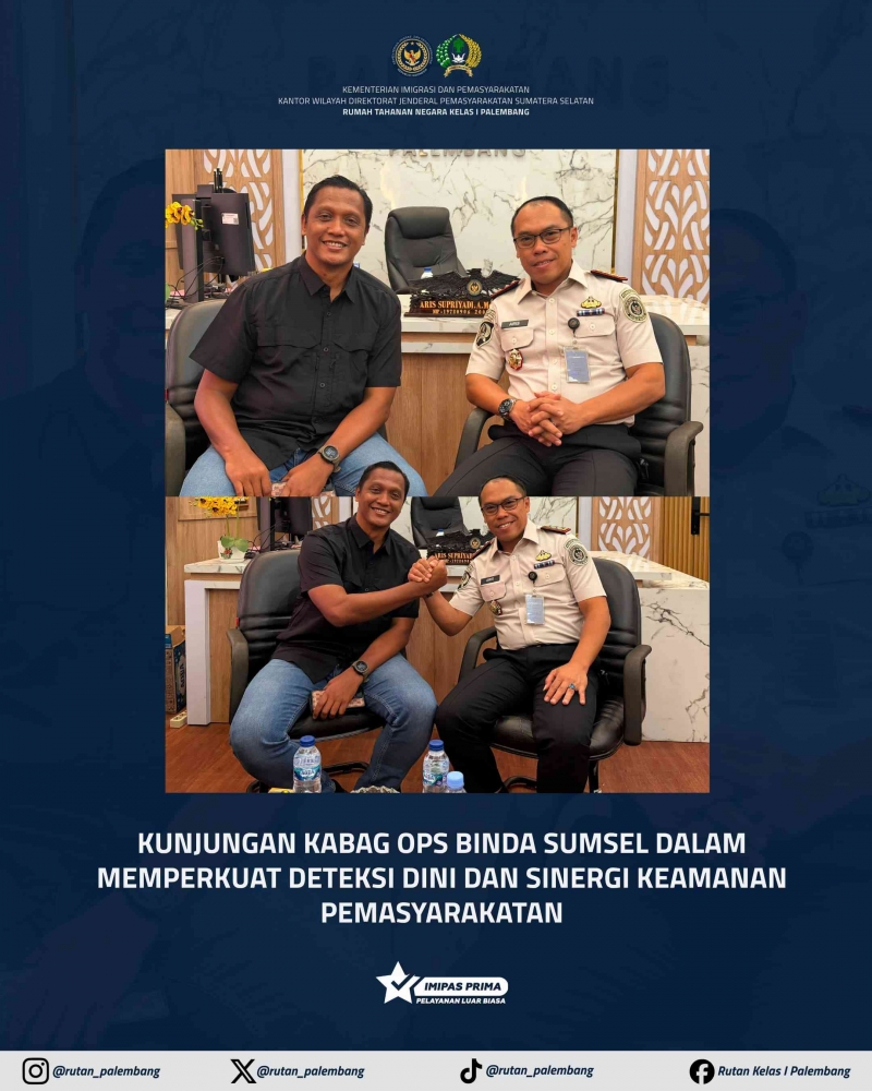 Rutan Kelas I Palembang dan Binda Sumsel Perkuat Sinergitas Keamanan, Deteksi Dini Gangguan Kamtib Jadi Prioritas