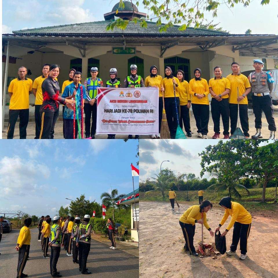 Polwan Polresta Tanjungpinang Bersihkan Masjid Nurul A’laa di Kawasan Bandara RHF, Peringati HUT ke-78
