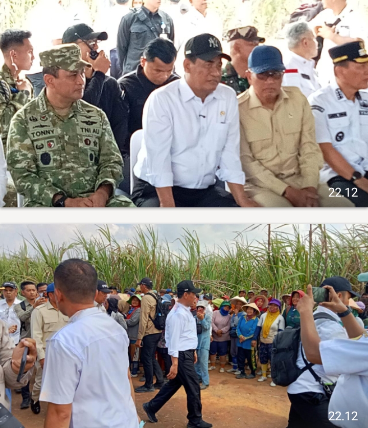 Menteri Pertanian Andi Amran Tinjau Perkebunan Tebu PT Indo Lampung Perkasa di Tulang Bawang, Dikawal Rombongan Pejabat TNI