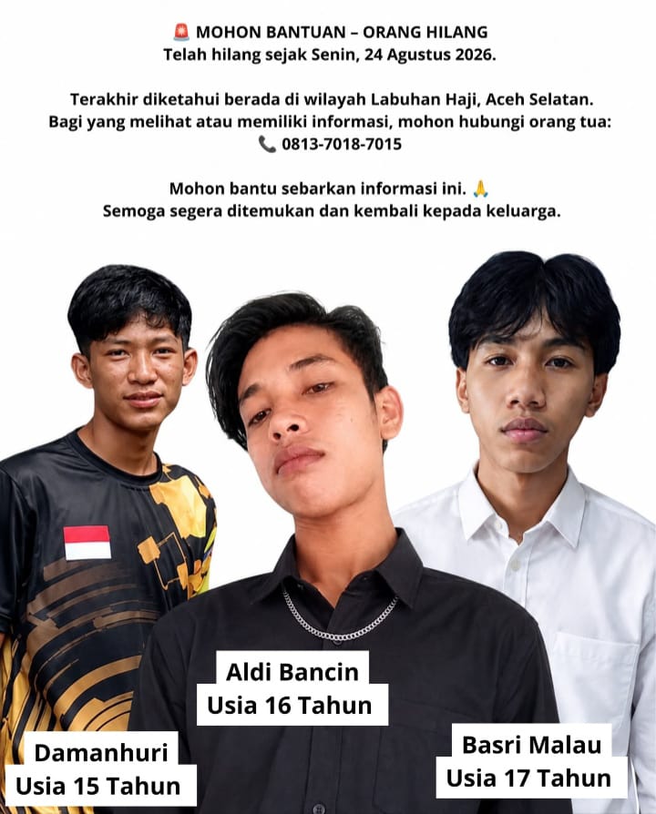 Tiga Remaja Asal Aceh Singkil Dilarikan ke Aceh Selatan, Keluarga Minta Bantuan Warga Sebarkan Informasi