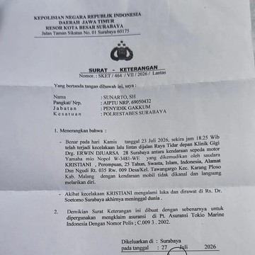 Viral Warga Surabaya Diminta Rp 1 Juta untuk Surat Keluar Barang Bukti Kecelakaan, Polisi: Gratis