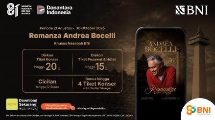 BNI Beri Diskon Tiket Konser Andrea Bocelli hingga 20 Persen, Cicilan 12 Bulan