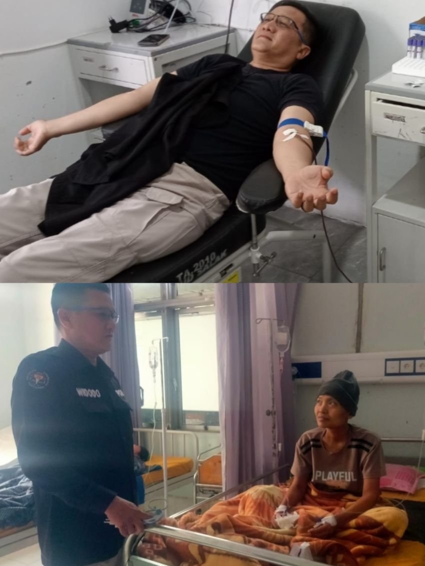 Polisi di Pakpak Bharat Donorkan Darah untuk Ibu Rumah Tangga Penderita Kanker Rahim Stadium 4
