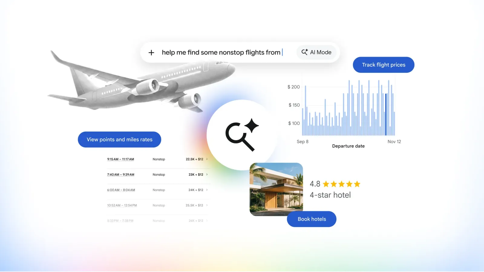 Google AI Mode Kini Bisa Pantau Harga Tiket Pesawat dan Booking Hotel