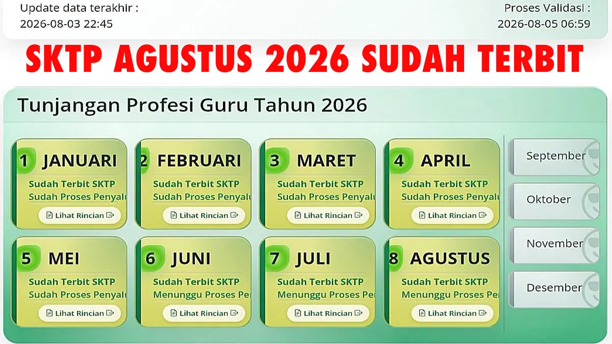 TPG Guru Cair Bulanan Mulai 2026, SKTP Agustus Terbit Bertahap hingga 31 Agustus