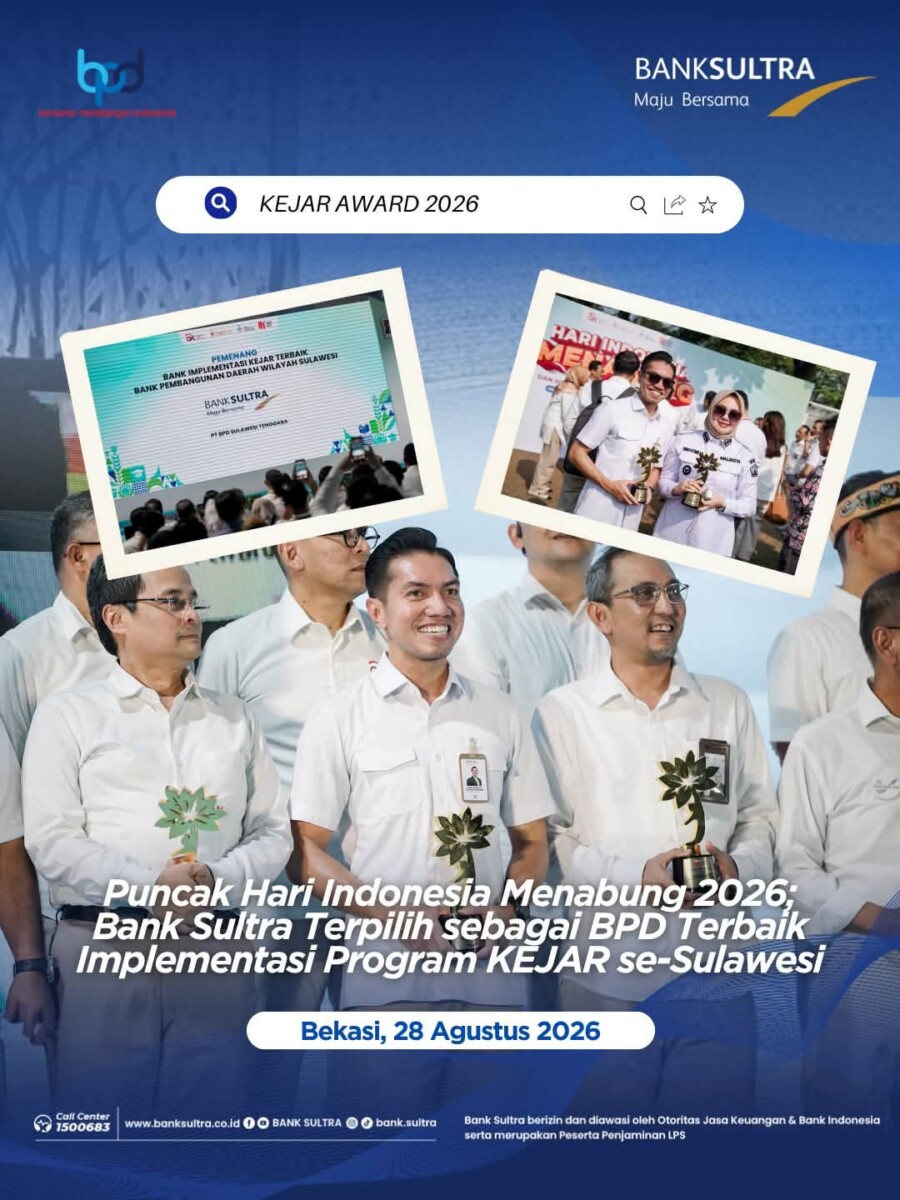 Bank Sultra Raih KEJAR Award 2026 sebagai BPD Terbaik se-Sulawesi, Pemprov Sultra dan Pemkot Kendari Ikut Borong Penghargaan