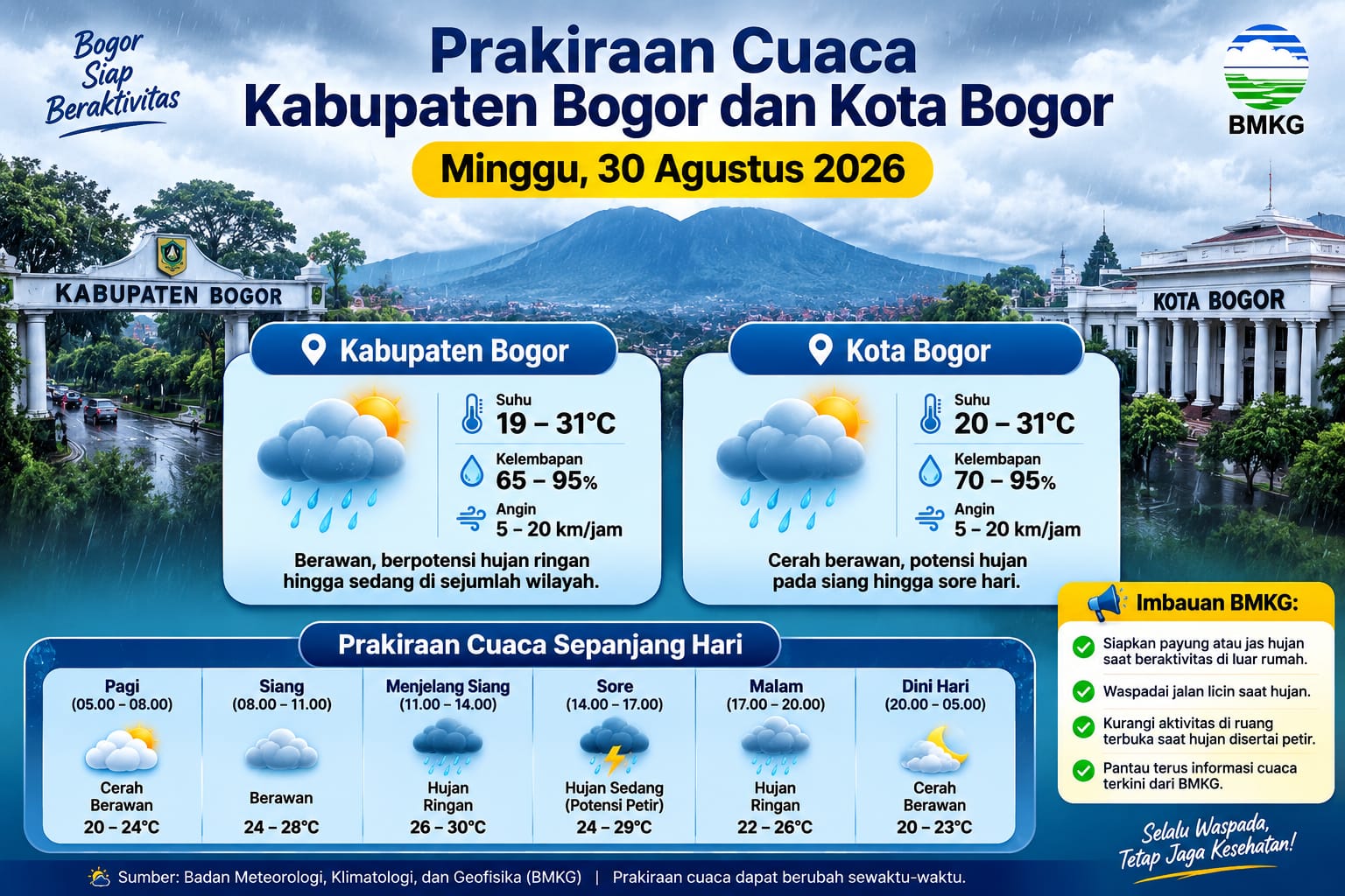 Prediksi Cuaca Bogor Minggu 30 Agustus 2026: Hujan Ringan hingga Sedang Mengintai Kabupaten dan Kota Bogor