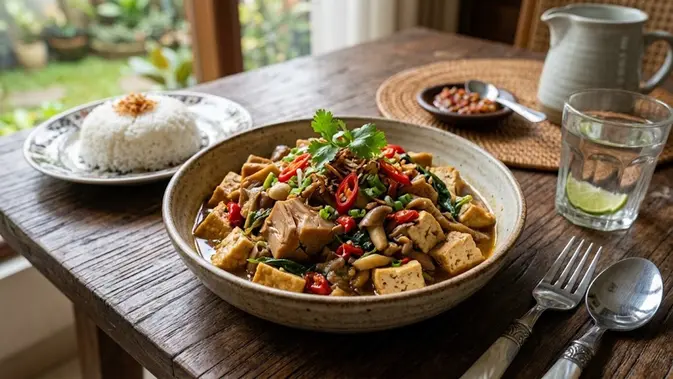 Nangka Muda Tumis Jamur Tahu, Lauk Gurih yang Simpel