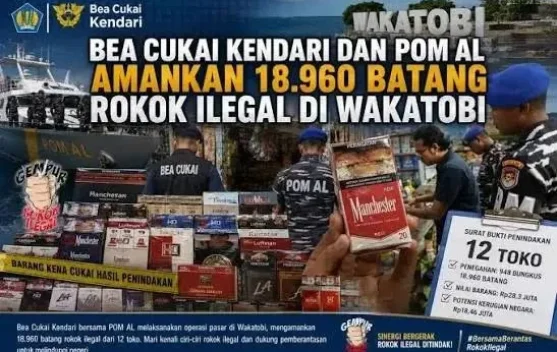 12 Toko di Wakatobi Terjaring Operasi Rokok Ilegal, Bea Cukai Kendari Sita 18.960 Batang