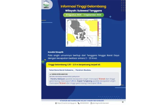 BMKG Keluarkan Prakiraan Gelombang Sedang di Perairan Wakatobi dan Teluk Sultra, Berlaku 1-4 September 2026
