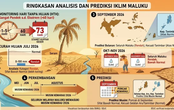 BMKG Maluku Peringatkan Puncak Musim Kemarau Terjadi September 2026, Sebagian Besar Wilayah Alami Sifat Hujan Bawah Normal