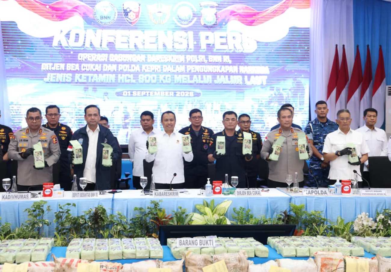 Bareskrim dan Polda Kepri Gagalkan Penyelundupan 800 Kg Ketamin Senilai Rp 1,28 Triliun di Perairan Anambas