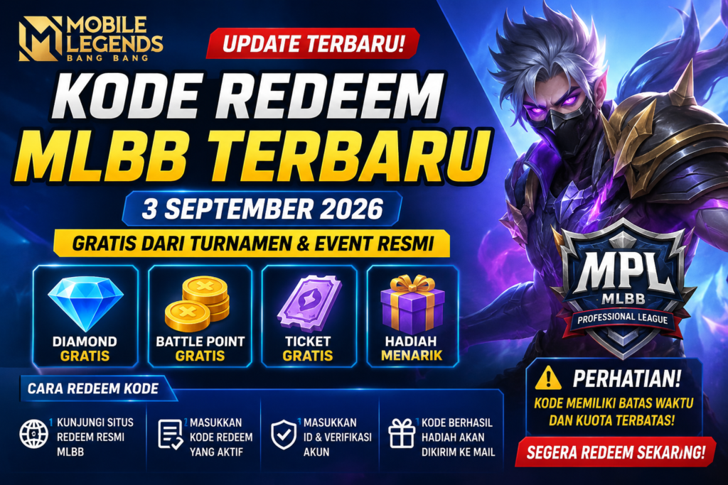 Kode Redeem MLBB 3 September 2026: Daftar, Cara Klaim, dan Batas Waktu yang Perlu Dipantau