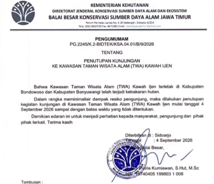 Pendakian Kawah Ijen Banyuwangi Ditutup Setelah Api Karhutla Meluas hingga Pondok Bunder