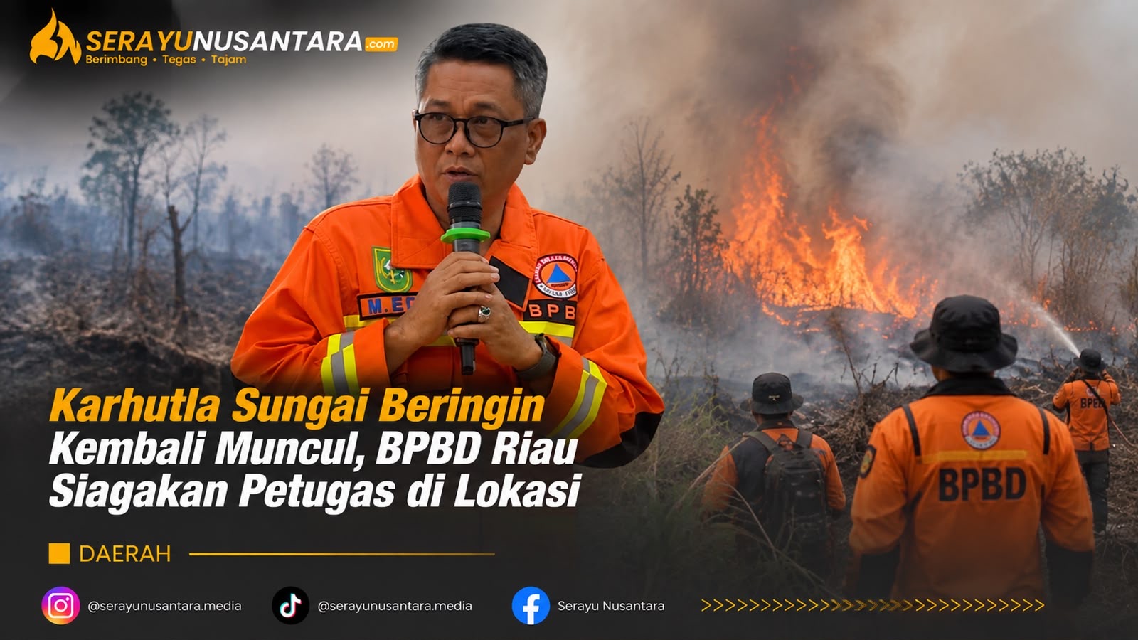Lahan 10 Hektare di Sungai Beringin Inhil Kembali Membara, BPBD Riau Siagakan Personel dan Armada Water Bombing