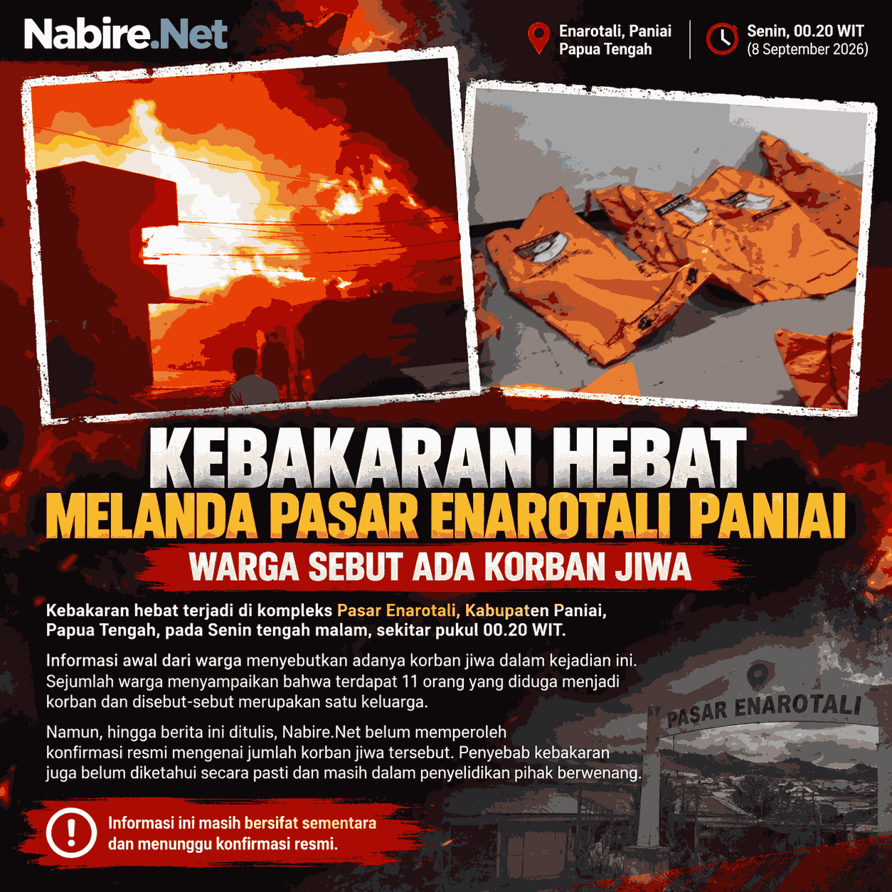 Kebakaran Hebat Melanda Kompleks Pasar Enarotali Paniai, Warga Sebut 11 Orang Satu Keluarga Diduga Jadi Korban Jiwa