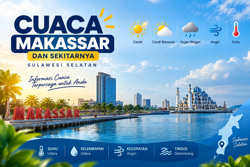Prakiraan Cuaca Makassar Hari Ini: Suhu Capai 33 Derajat, Angin Kencang 25 Knot di Perairan Pesisir
