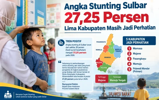 Angka Stunting Sulawesi Barat Turun ke 27,25 Persen pada 2026, Lima Kabupaten Masuk Prioritas Penanganan