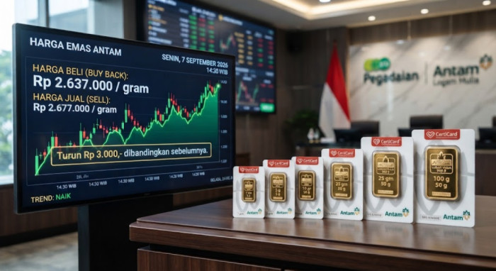 Harga Emas Antam Turun Tipis ke Rp2,637 Juta per Gram