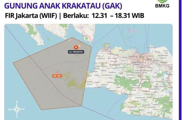 Abu Vulkanik Gunung Anak Krakatau Bergerak ke Barat Daya, Lampung Bagian Selatan Berpotensi Terdampak Kualitas Udara