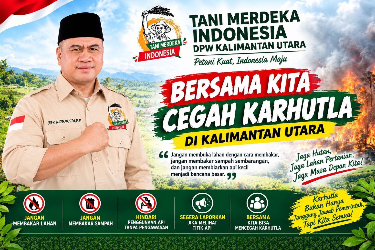 Ketua TMI Kaltara Jufri Budiman Ingatkan Petani Jangan Bakar Lahan, Karhutla Mengintai 4 Kabupaten