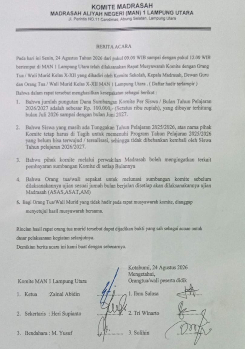 Klaim Kepala Madrasah Soal Dana Komite Rp100 Ribu Berbenturan dengan Berita Acara, LSM Minta Kejelasan Kehadiran di Rapat