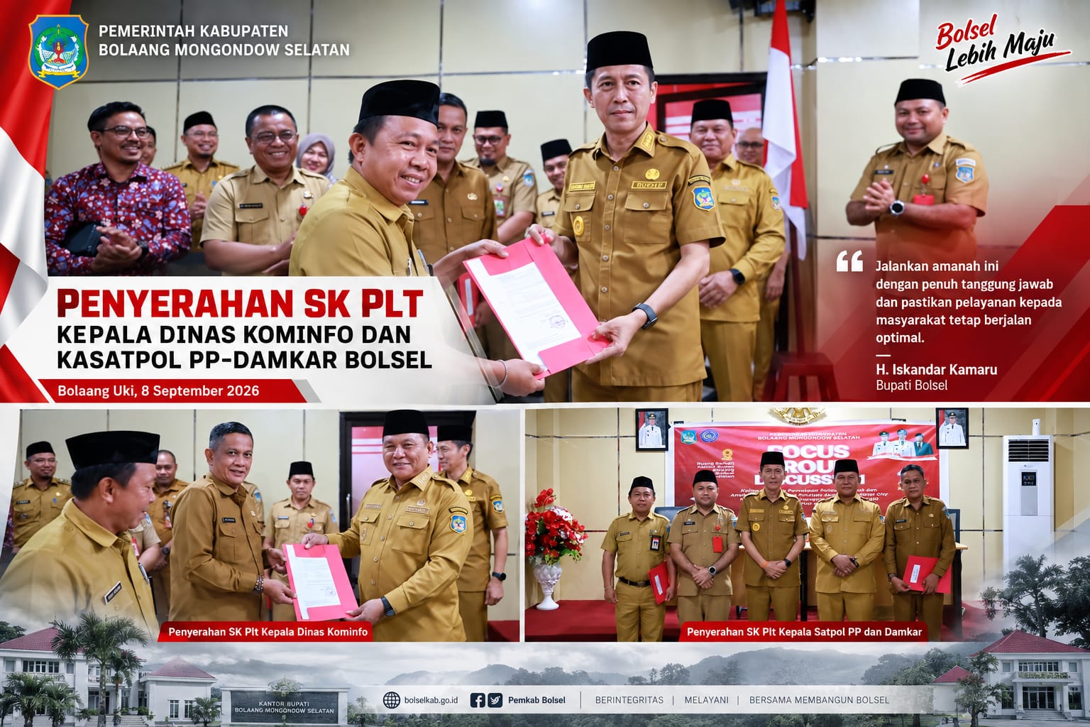 Bupati Bolsel Tunjuk Wahyudin Kadullah sebagai Plt Kepala Kominfo dan Ahmadi Modeong di Satpol PP-Damkar