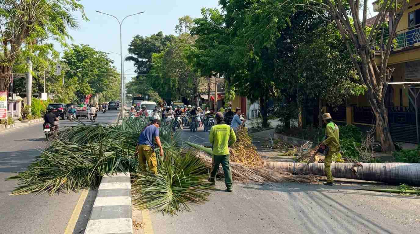 DLH Rembang Tebang Lebih dari 100 Palem Keropos di Jalan Pemuda hingga Galonan, 5 Petugas Dikerahkan