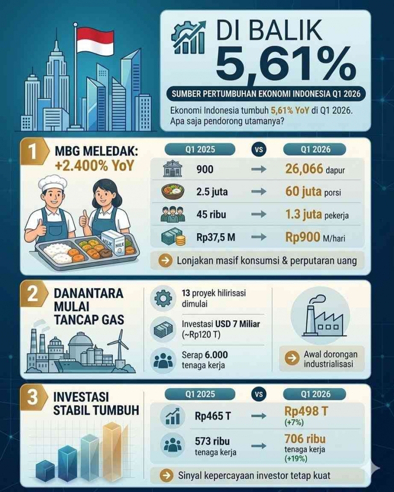 Ekonomi RI Tumbuh 5,61% di Kuartal I-2026, Presiden Prabowo Targetkan 6% Akhir Tahun