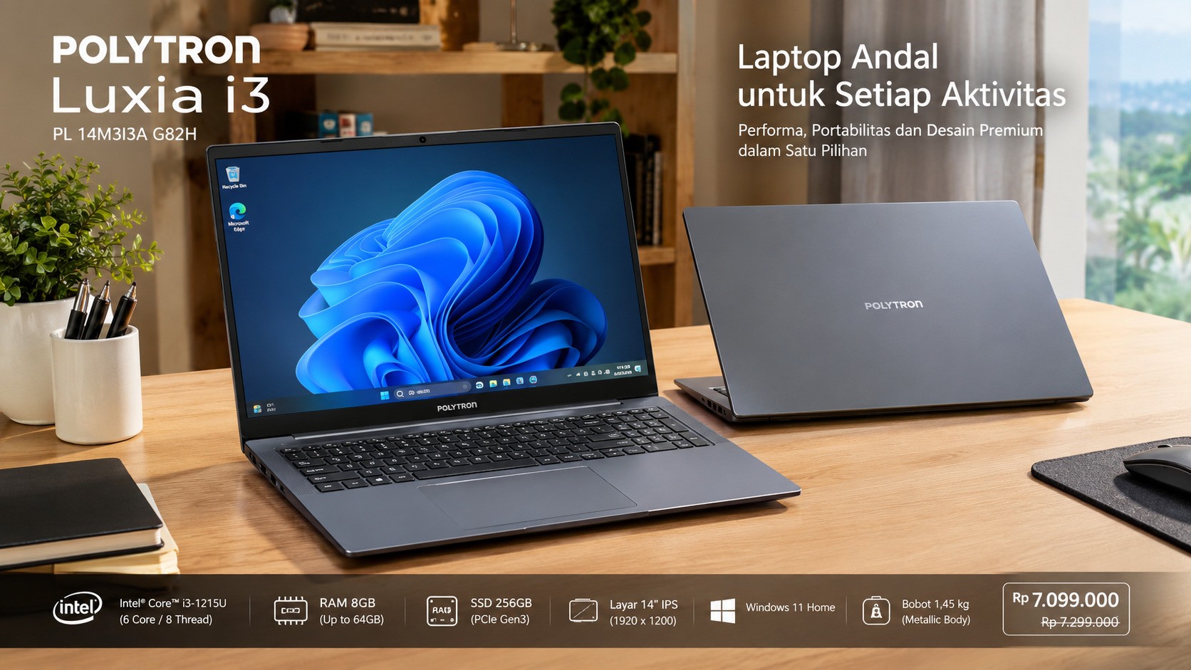 POLYTRON Luxia i3 PL 14M3I3A G82H, Laptop Rp7 Jutaan dengan Layar 16:10