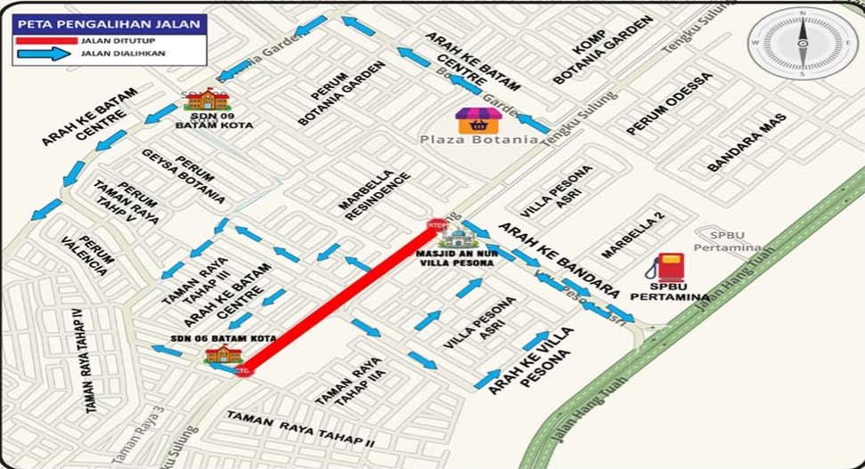 Jalan Tengku Sulung Batam Ditutup Mulai 10 September 2026, Pengendara Dialihkan Lewat Botania Garden dan Bandara