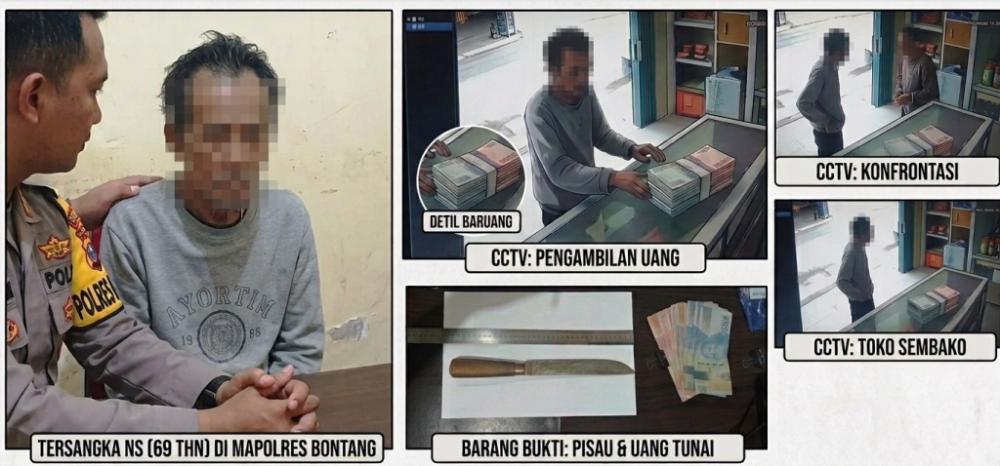Polres Bontang Ringkus Pria 69 Tahun Curi Rp 1,5 Juta di Toko Sembako, Ancam Pemilik dengan Badik