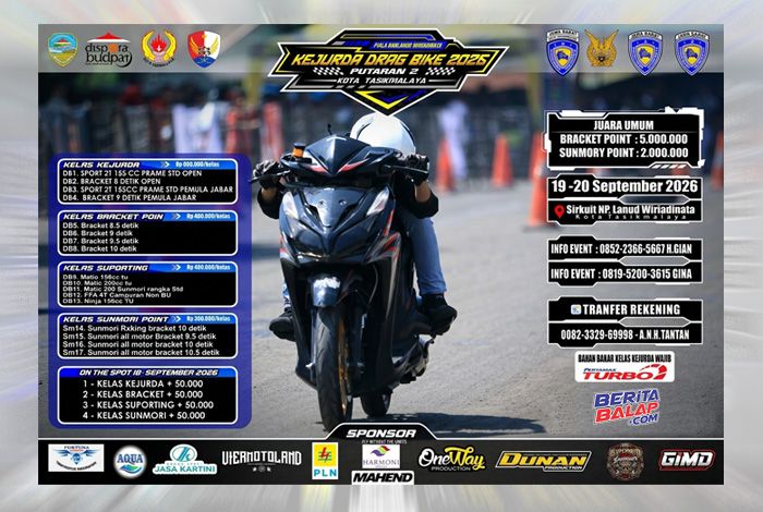 Kejurda Drag Bike Jabar 2026 Putaran 2 Digelar di Tasikmalaya 19-20 September, 13 Kelas Tambahan Disiapkan
