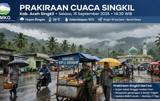 BMKG Imbau Warga Aceh Singkil Waspada Hujan Disertai Angin Tenang Sepanjang Hari