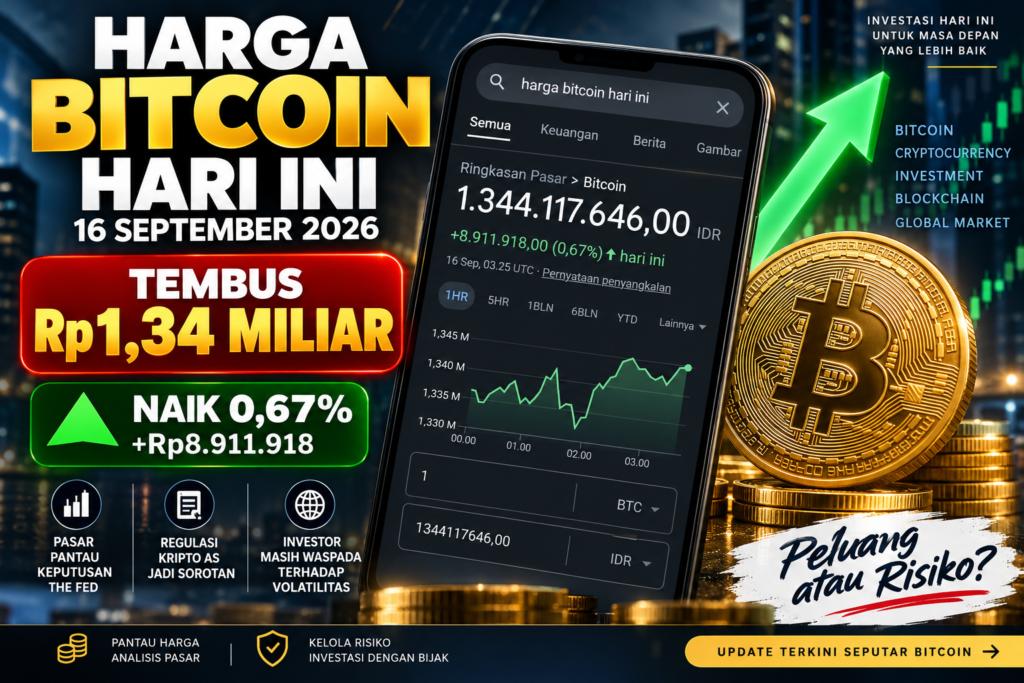 Bitcoin Naik 0,67 Persen ke Rp1,34 Miliar, Investor Ritel Indonesia Diminta Cermati The Fed