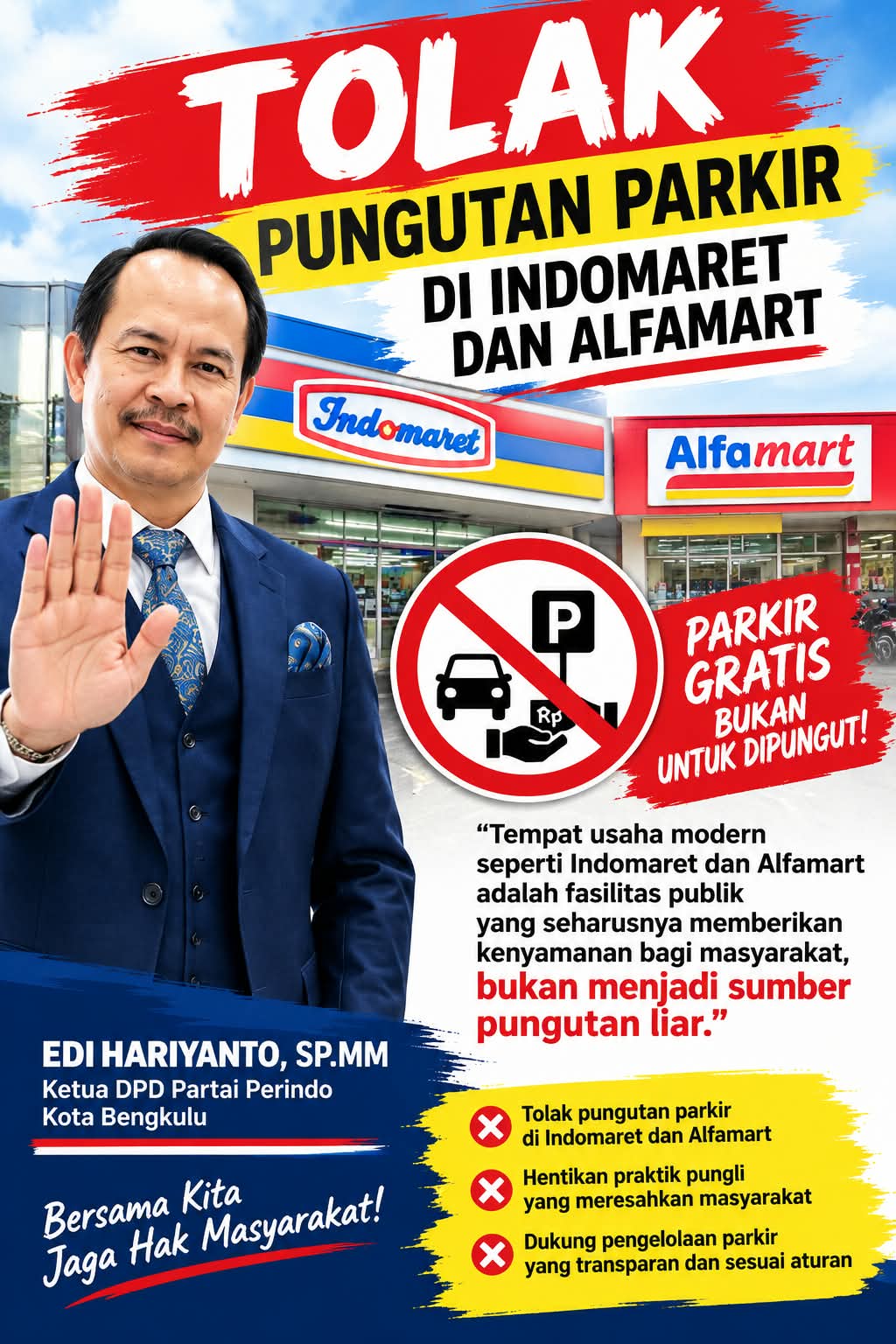 Ketua Komisi II DPRD Kota Bengkulu Tolak Parkir Indomaret-Alfamart Jadi Solusi Lapangan Kerja: Jangan Bebani Rakyat
