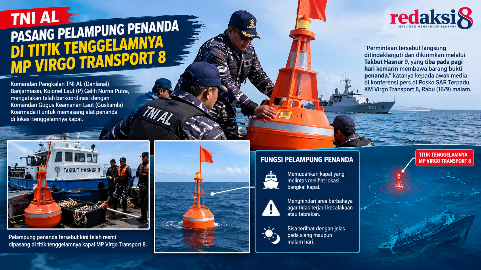 TNI AL Pasang Pelampung Penanda di Lokasi Tenggelamnya MP Virgo Transport 8, Cegah Tabrakan Kapal Melintas