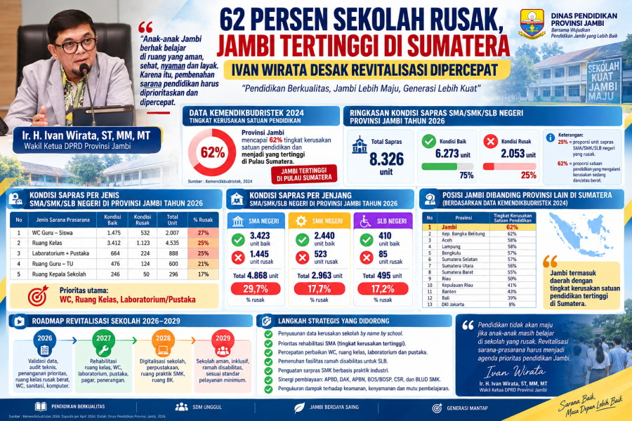 62 Persen Sekolah Rusak di Jambi Tertinggi se-Sumatera, DPRD Desak Revitalisasi 2026–2029