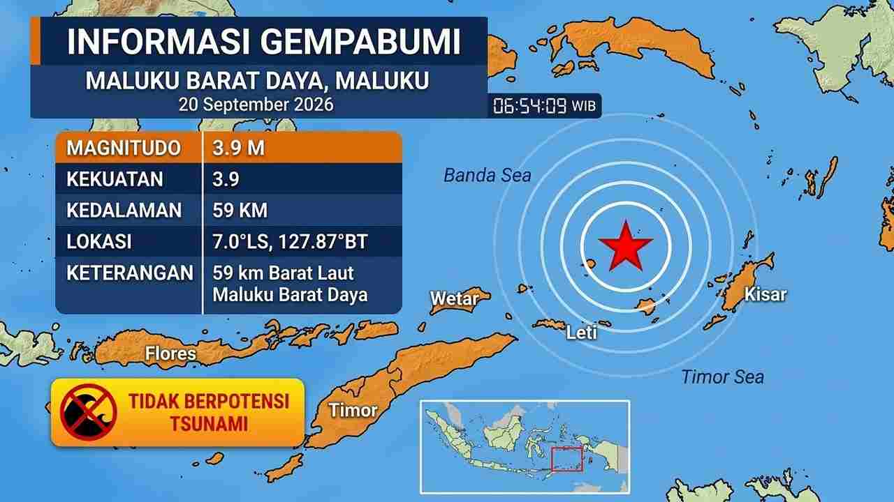 Gempa M3,9 Guncang Maluku Barat Daya Minggu Pagi, BMKG Sebut Tak Berpotensi Tsunami