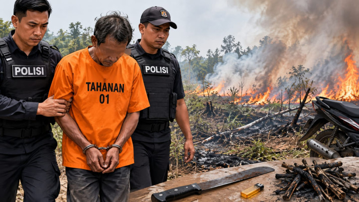 Polisi Ringkus Pria 51 Tahun Pembakar 11 Hektare Lahan di Muara Badak, Terancam 9 Tahun Penjara