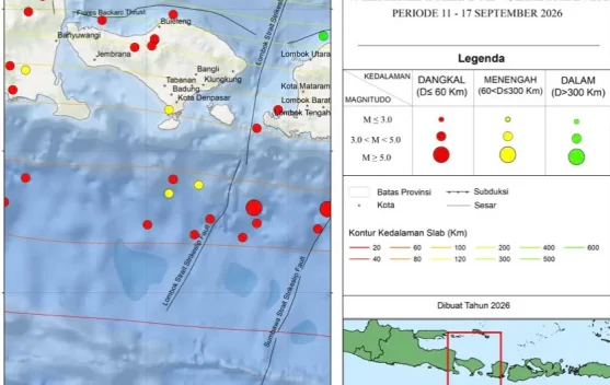 29 Gempa Dangkal Guncang Bali dan Sekitarnya Sepanjang Pekan Kedua September 2026, Tak Ada yang Dirasakan Warga