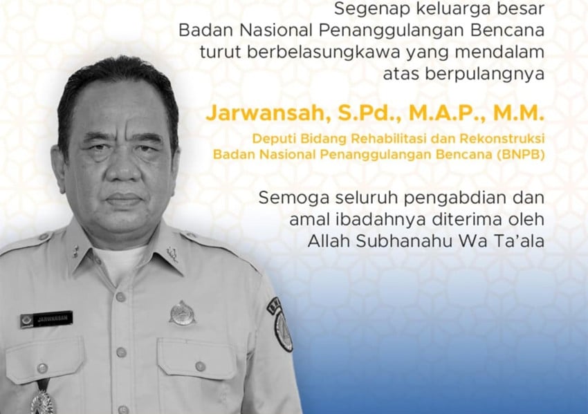 Deputi Rehabilitasi dan Rekonstruksi BNPB Jarwansah Meninggal Dunia