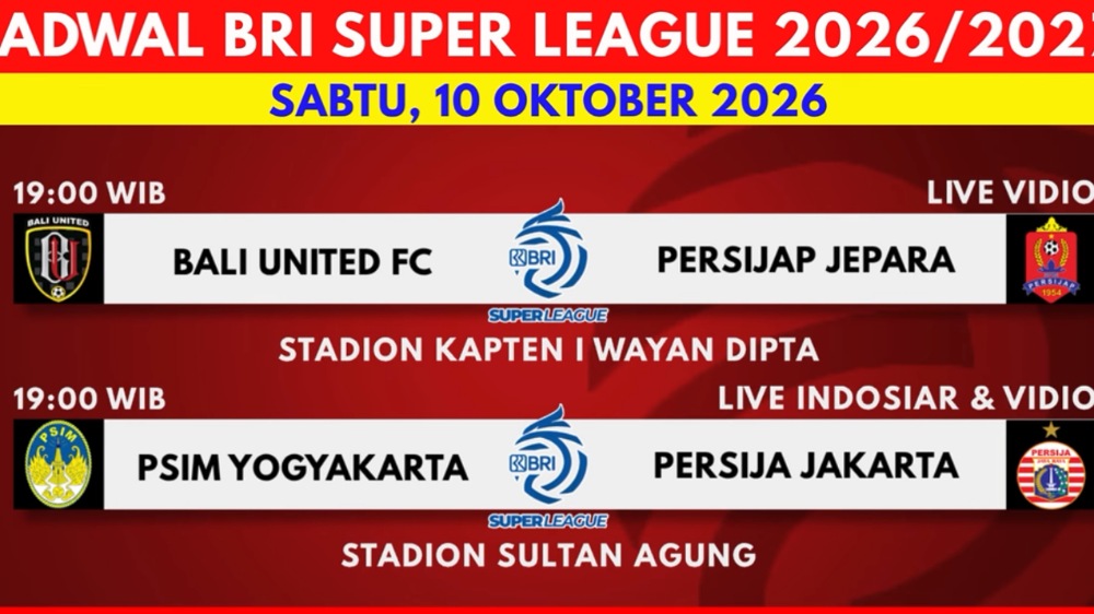 Jadwal BRI Super League 2026-2027: Pekan Keempat Dimulai 9 Oktober, Persib Jamu Dewa United