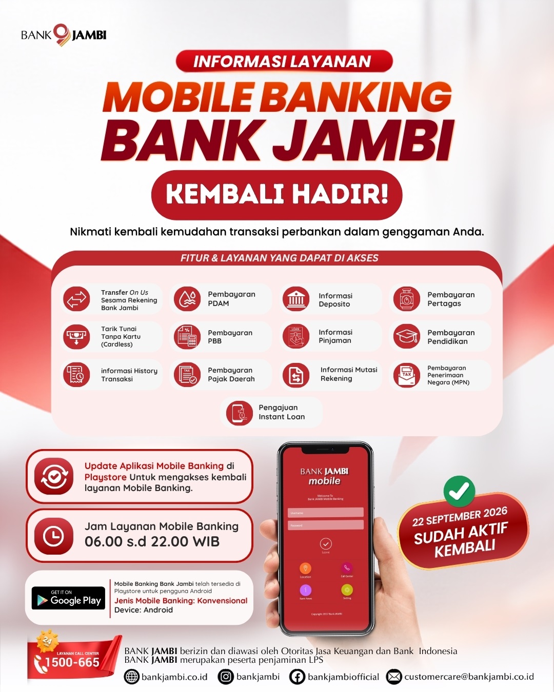 Mobile Banking Bank Jambi Aktif Kembali, Nasabah Wajib Update Aplikasi
