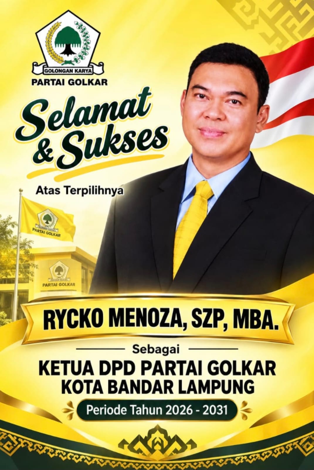 Musda XI Golkar Bandar Lampung Tetapkan Rycko Menoza Ketua DPD 2026-2031 secara Aklamasi
